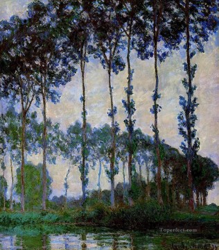  Weather Oil Painting - Poplars on the Banks of the River Epte Overcast Weather Claude Monet woods forest